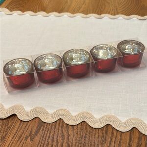 Red Glass Tealight Candle Holders Set